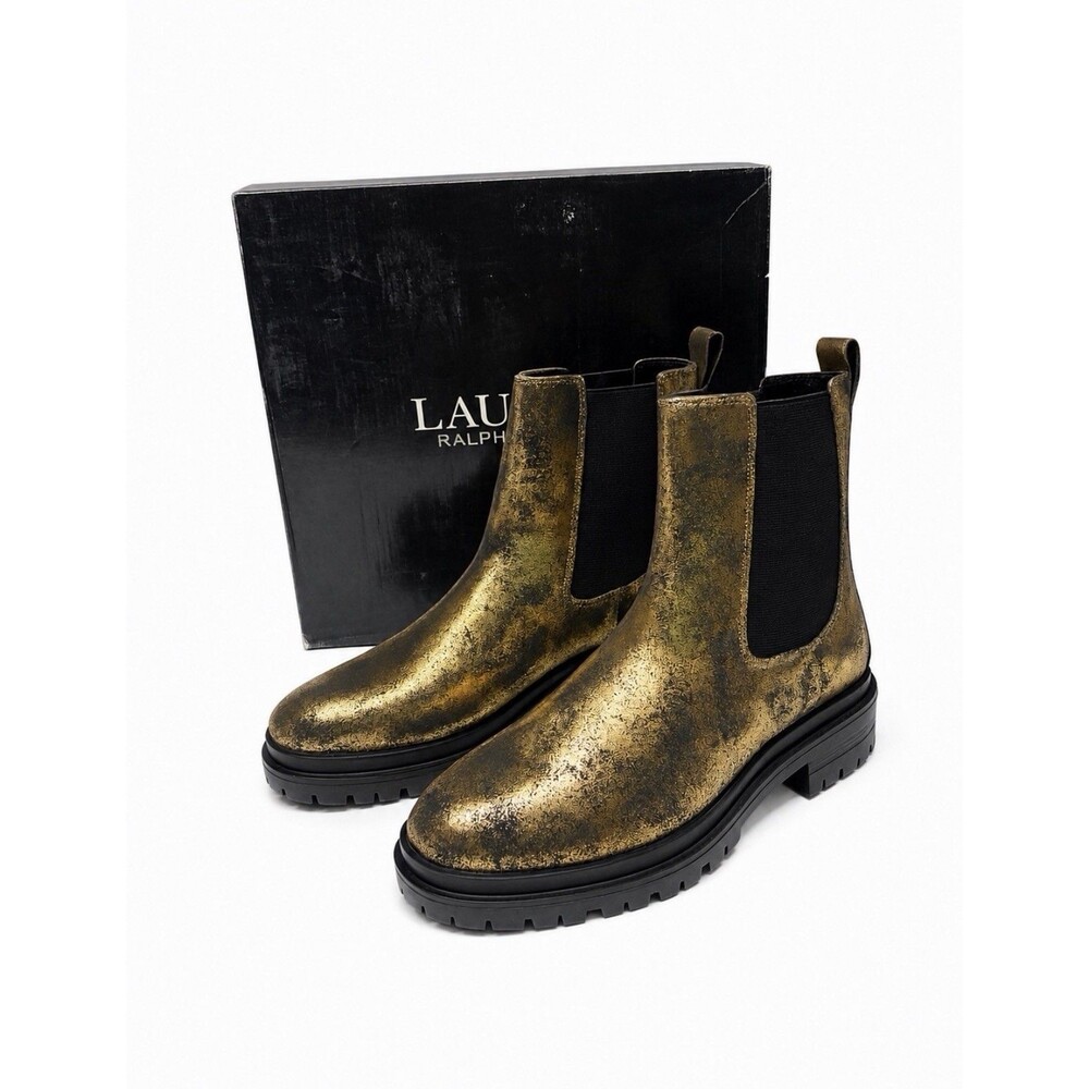 Lauren Ralph Lauren Corinne Pull-On Chelsea Booties Size 7.5B Black & Bronze NIB